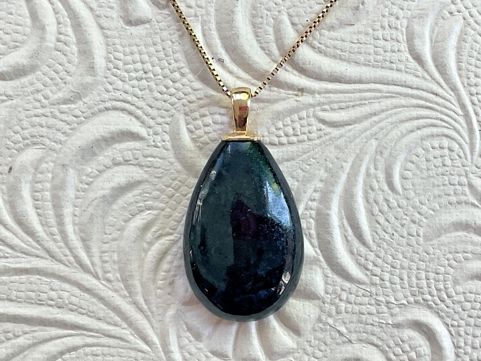 Collar Cadena Caja Italia 14K con Colgante Grande Lágrima Ónix Negro 14k, 18" Foto 3 de 4