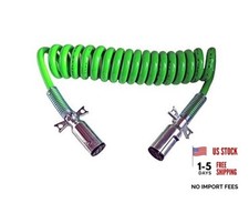 7-WAY TRUCK AND TRAILER ELECTRICAL COILED CABLE ABS DUTY GREEN, 15' LENGTH; 2