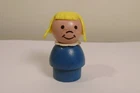 Vintage Fisher Price Little People Girl Blue Wood Body Wood Head with Braids c