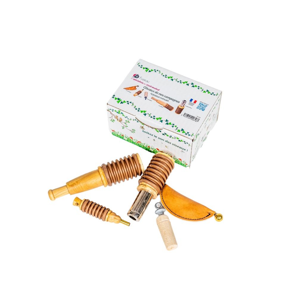 Coffret de 5 appeaux manuels en bois noble et résine pour une acoustique pure de la faune