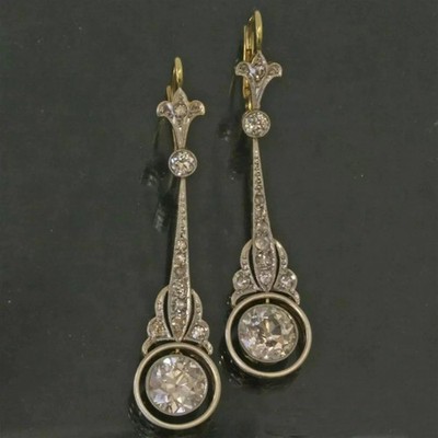 Art Deco Style 3CT Lab Created Diamond Drop Dangle Earring 14K Two-Tone Gold FN
