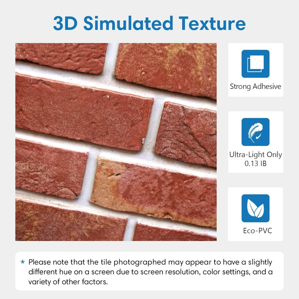 Adesivi Murali 3D Mattoni, Alta Qualità PVC Pannelli Murali 3D Adesivi, 10 Pezzi - Immagine 3 di 4