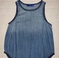 Blue Denim Tank Top With Dark Blue Embroidered Edges Size Medium