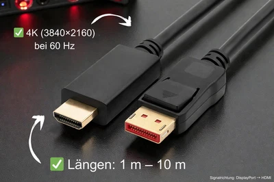 S-IMPULS DisplayPort auf HDMI Kabel 4K 60Hz DP → HDMI Monitor TV 1–10 m
