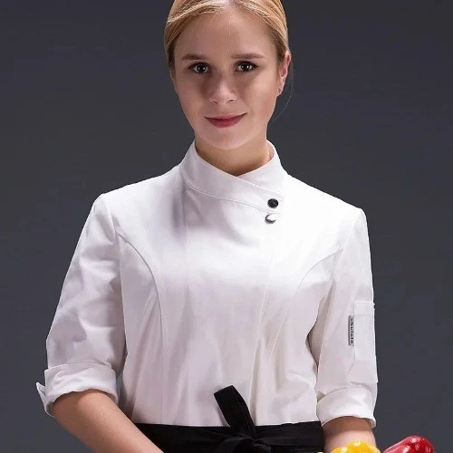 Women Restaurant Clothes Chef Waitress Jacket Work Uniform Fashion Food Service - Image 4 of 4