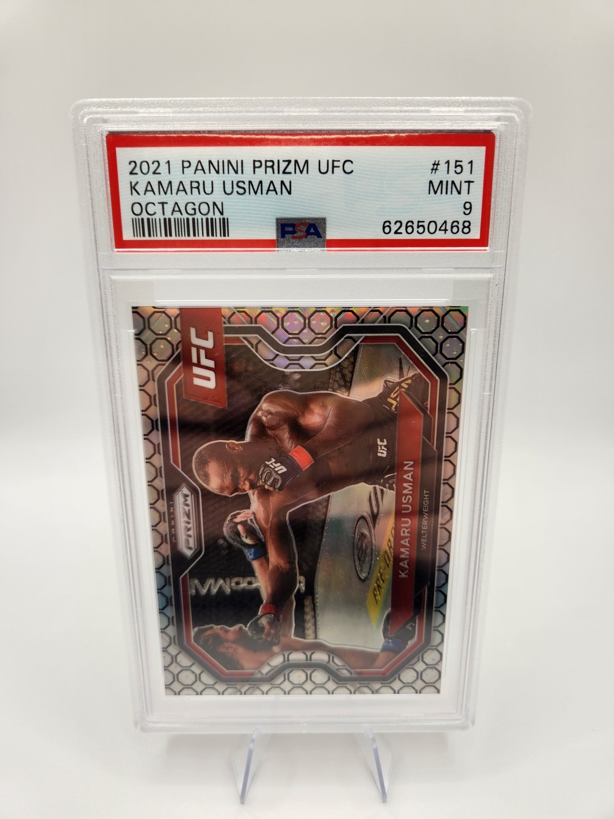 2021 Panini Prizm UFC Kamaru Usman #151 Octagon Prizm 6/8 PSA 9 Mint Pop 2