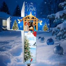 Outdoor Nativity Scene Solar Lighted Decoration Christian Christmas Cross Gar...