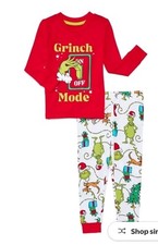 Grinch Family Sleep Wear Pajamas Kids Sz 6 Red, Hand On Lightswitch