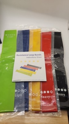 5pc Set Resistance Bands Exercise Loop Mini Bands Extra Light to Extra Heavy