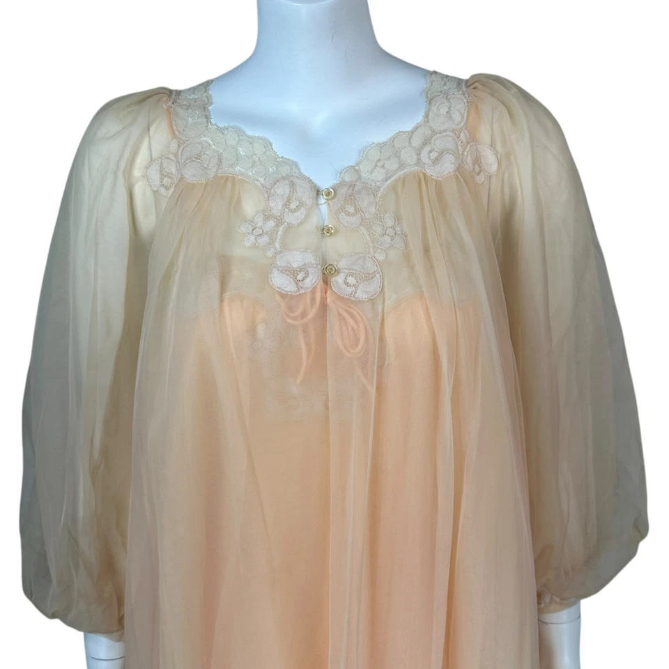Gossard Artemis Lingerie Set Large Nightgown Robe Sheer Chiffon Flowy Lace VTG - Image 2 of 4