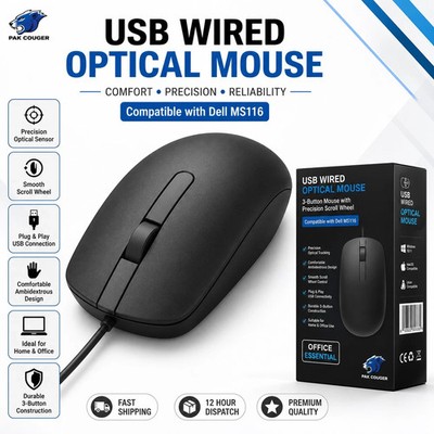 100x USB kabelgebundene optische Maus 3 Tasten leicht kompatibel Dell MS116