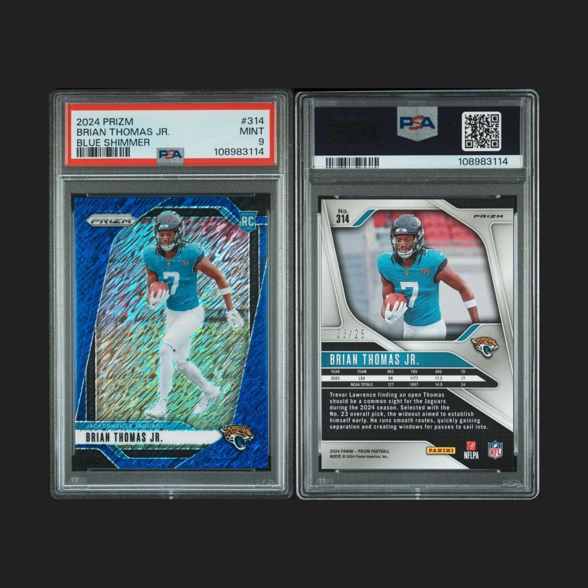 2024 Panini Prizm - Rookies Brian Thomas Jr. #314 Blue Shimmer Prizm /25 (RC)