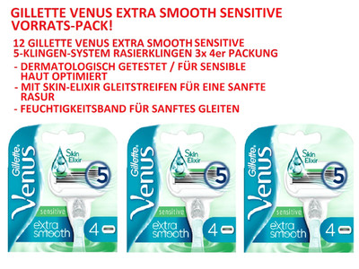 12 Gillette Venus Extra Smooth Sensitive Rasierklingen 8 + 4 Ersatzklingen  OVP