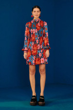 Farm Rio Smocked Mini Dress, Long Sleeve, Garden Navy, Medium, New! Retail $245