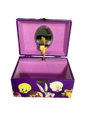 Vintage 1996 Looney Tunes Tweety Bird Inside Wind Up Musical Jewelry Box Tested