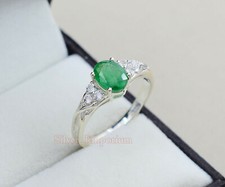 925 Sterling Silver Natural 8X6 MM Zambian Emerald May Birthstone Solitaire Ring