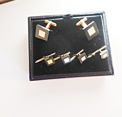 Gold over 925 Sterling Silver l Tuxedo Cufflinks Stud Set WEH