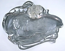 ANTIQUE WMF ART NOUVEAU BRITANNIA METAL No.194 VISITNG BUSINESS CARD TRAY c1906