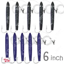 Fish WOW! 10pcs 6" Fishing Rigged Cedar Plugs Tuna Mahi Marlin Wood Lures Purple