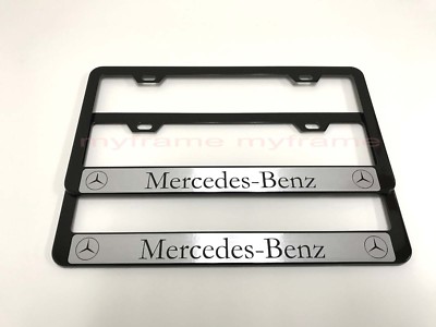 2pcsMERCEDES *HALO* BLACK Metal License Plate Frame with Screw Caps