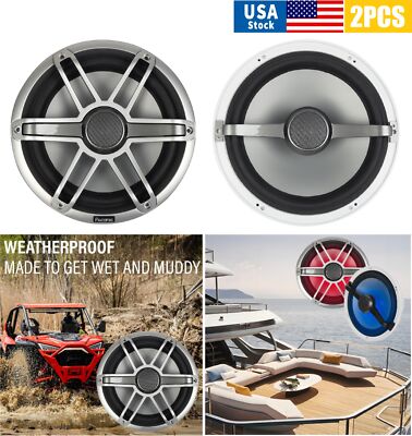 2PCS Audio System 200W 12V RGB LED 8'' 2-Way Marine Speakers for Boats Waterproof