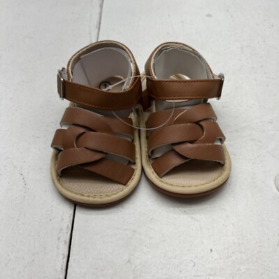 Baby Brown Strappy Sandals Open-Toe Hook & Loop Unisex Girl Boy Size 2 (CN 110)