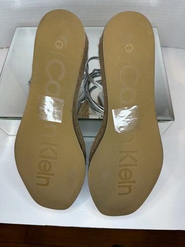 CALVIN KLEIN NEVE ESPADRILLE WEDGE SILVER STRAPPY SANDAL SIZE 8.5 NEW - Picture 7 of 7
