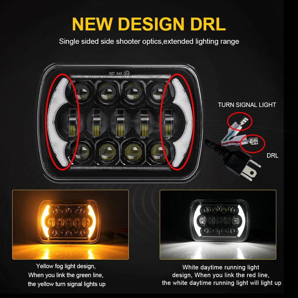 Faro LED rectangular alto/bajo DRL para camioneta Toyota más brillante 5X7"7x6 pulgadas Foto 3 de 4