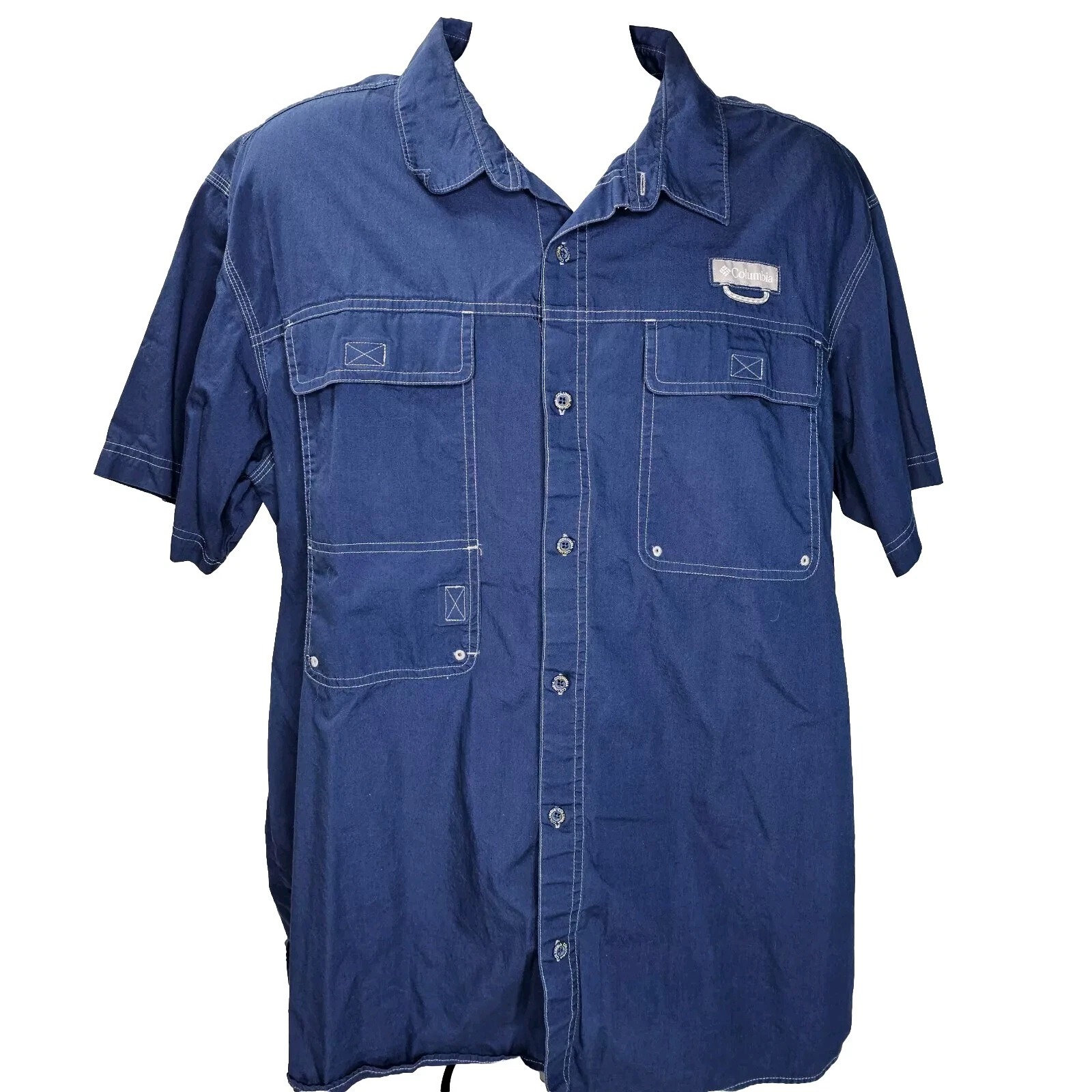 Columbia Vented Fishing Shirt Mens 2X XXL Dark Blue Button Up Short Sleeve