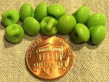 12 Small Shiny Domed Lime Green Glass Shank Buttons Germany 5/16" 8mm # 8174