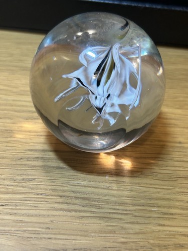 VINTAGE GLASS PAPERWEIGHT APPLE SHAPE LACK &WHITE INTERNAL PATTERN - Picture 5 of 9
