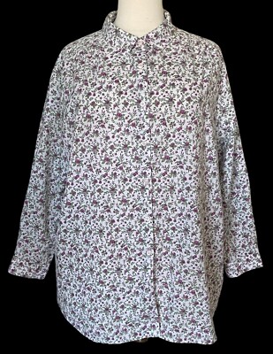 Roamans Kate Big Shirt Long Sleeve Shirt Pink Purple Ditsy Floral Plus Size  2X