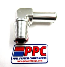 1/4" NPT to 3/8 inch Hose Barb 90 deg push on fitting, Show Polished Silver Alum
