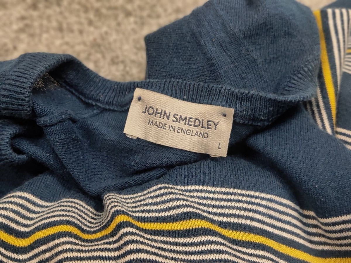 トップス JOHN SMEDLEY BARBLY STRIPED T-SHIRT M John Smedley Men's Allan Stripe T-Shirt in Palm/White John