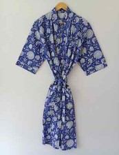 Indian Handmade 100 Cotton Floral Printed Bath Robe Dressing Gown Long Kimono