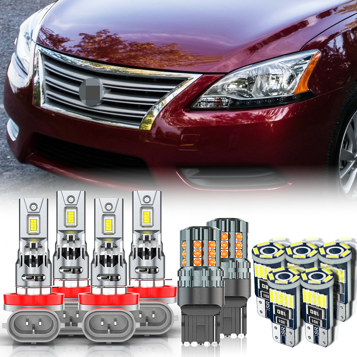 For Nissan Sentra 2013-2015 LED Headlights+Turn Signal+Side Marker