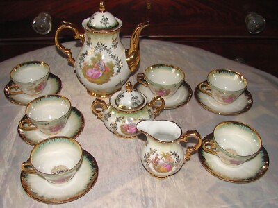 GERMANY KUNST-PALETTE REGNITZLOSAU BAVARIA 17 PC TEA SET 22K GOLD