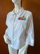 Bob Mackie Size Large Wearable Art Embroidered White Jacket Summer Wildflowers