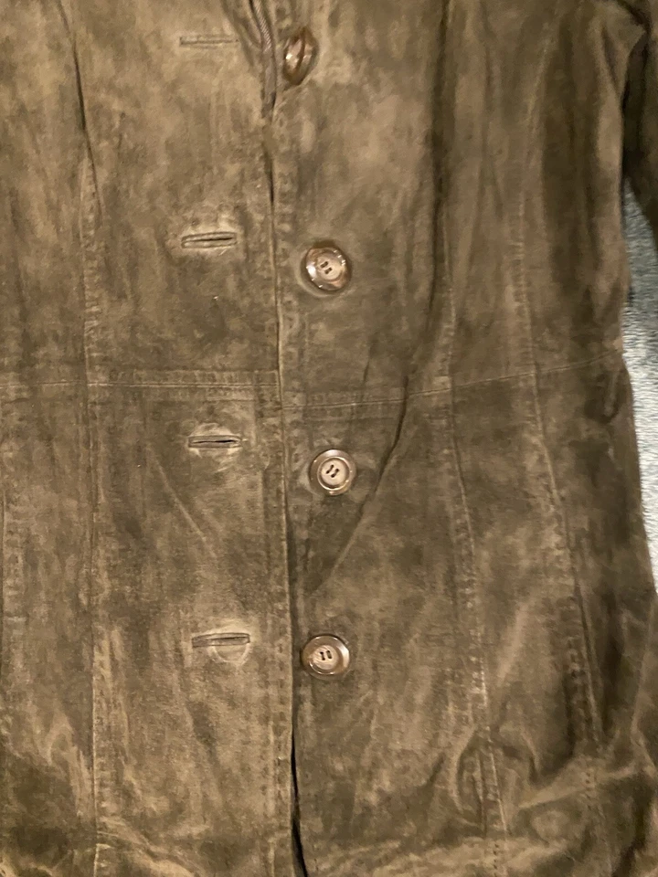 Gabardina Express marrón larga con botones de cuero gamuza para mujer talla 7/8 Foto 2 de 4