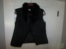 Jennifer Lopez Faux Fur Lined Suede Black Sleeveless Vest Jacket Women's S New