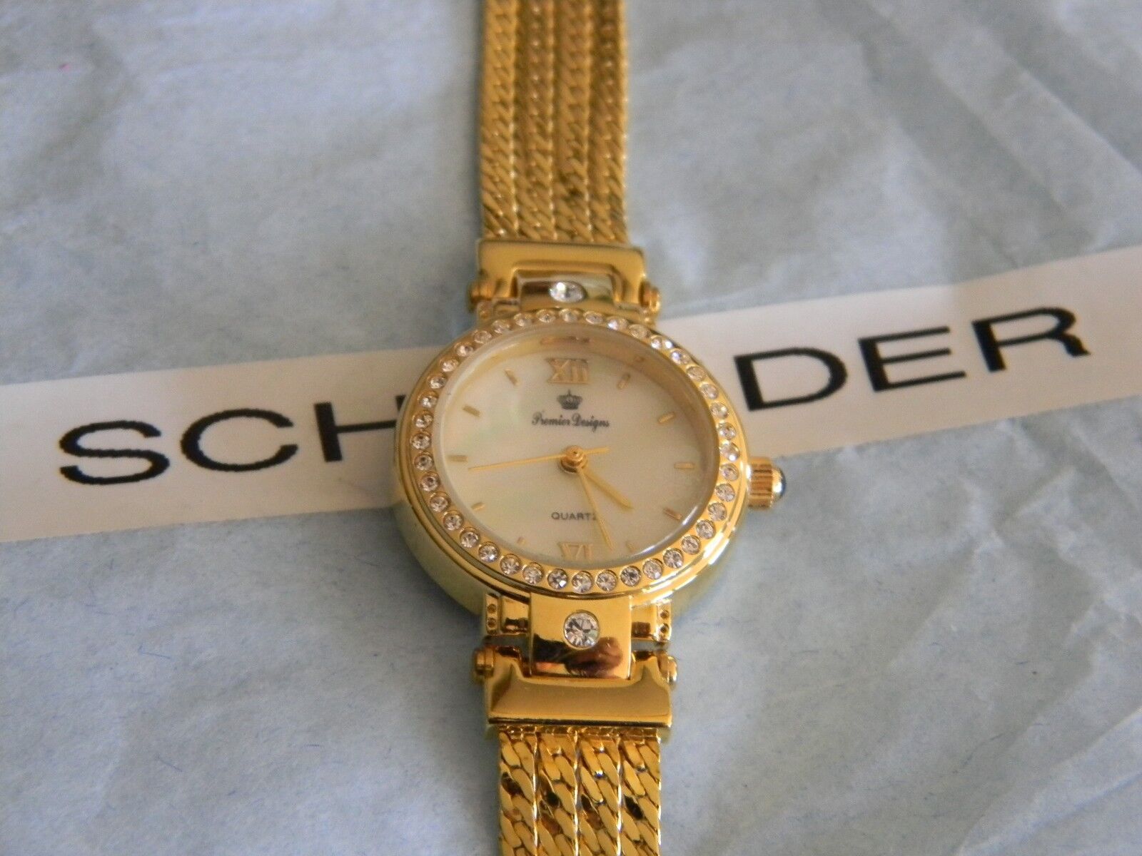 Premier Designs ITALY yellow gold crystal strand watch RV $86 FREE ship new 