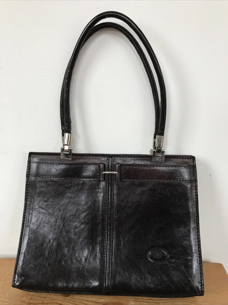 Vintage Conte Di Cavour Italy Brown Leather Satchel Shoulder Hand Bag Purse  | eBay