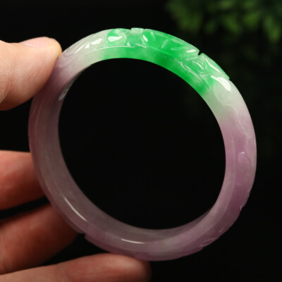 55mm Lavender Purple Green Jadeite Jade Bangle Bracelet Bat