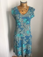 WHITE STUFF DRESS Cotton Jersey soft stretch midi blue paisley boho UK 8 shift 