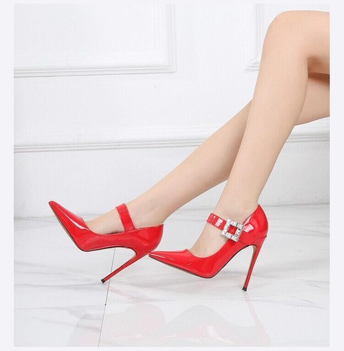 Sexy hochhackige Herren-Damenschuhe T-Riemen Lackleder Strass spitz Drag Queen - Bild 21 von 28