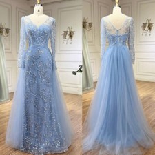 Gorgeous Blue Women's Elegant Prom Gowns Mermaid Princess Evening Dresses Tulle