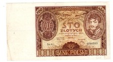 Poland POLAND Billet 100 ZLOTYCH 1934 P75 PRINCE WWII VF GOOD CONDITION.
