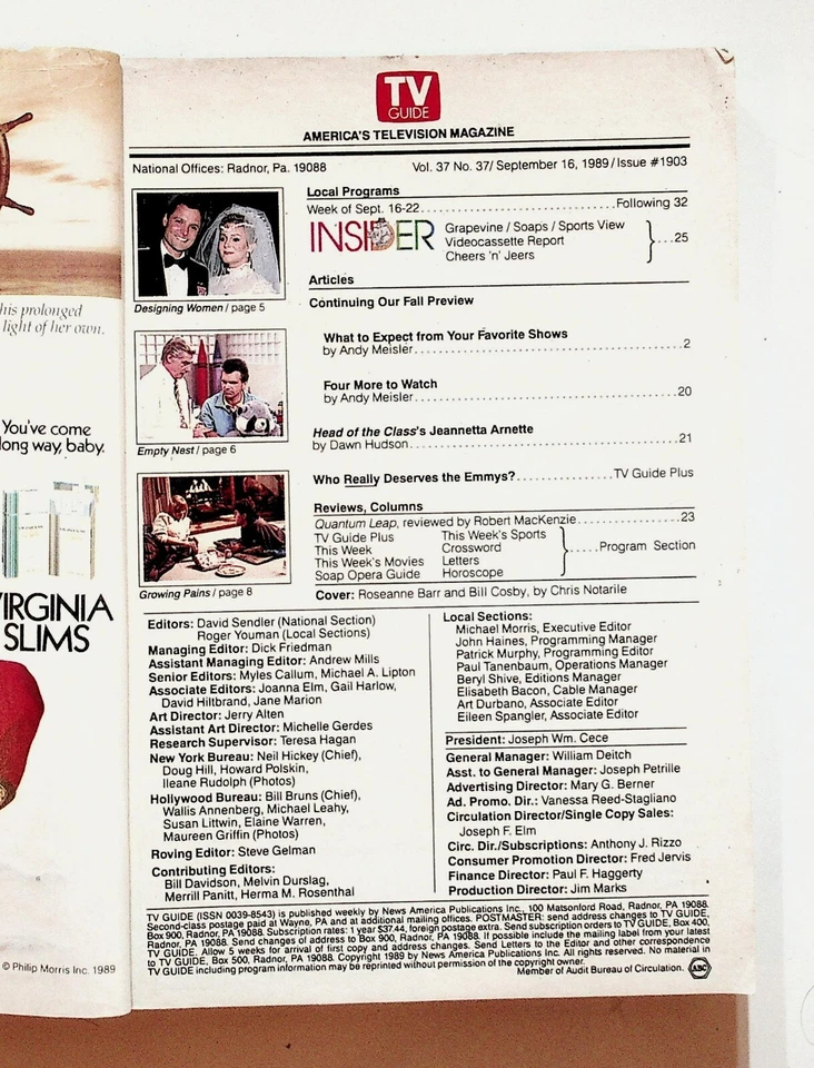 1989 September 16 TV Guide Magazine Western Illinois Edition Roseanne Bill Cosby Foto 2 de 4
