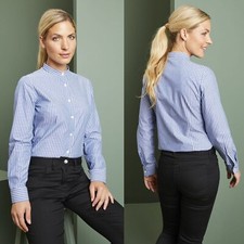 Ladies Womans Shirt Long Sleeve Striped Black Mandarin Collar Blouse Beauty