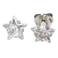 Ohrstecker Ohrringe 925 Silber Stern Weiß Rhodiniert Ohrschmuck Damen